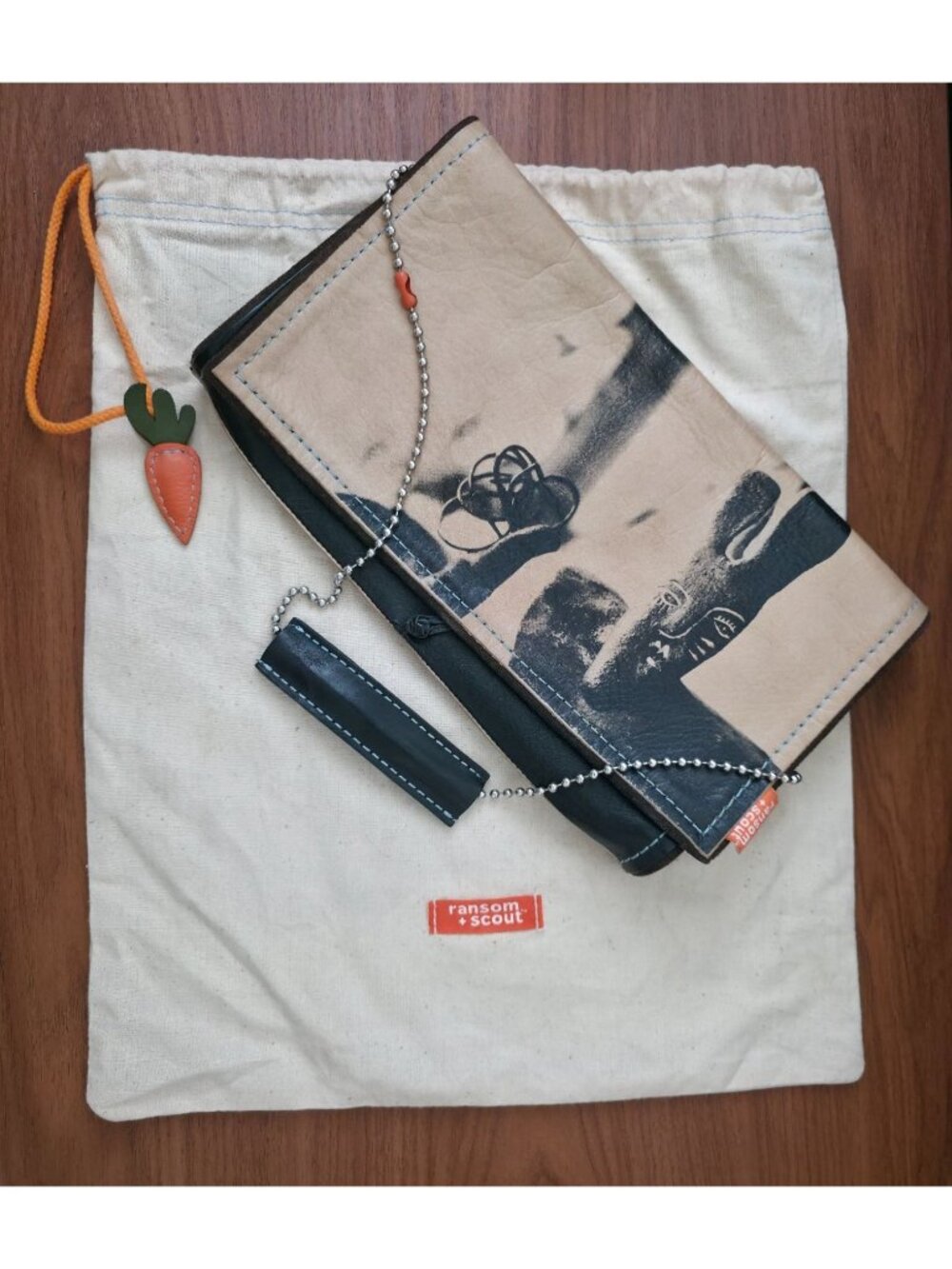 Ransom + Scout Leather Graphic Print Clutch w/ Ball Chain Strap & Dust Bag